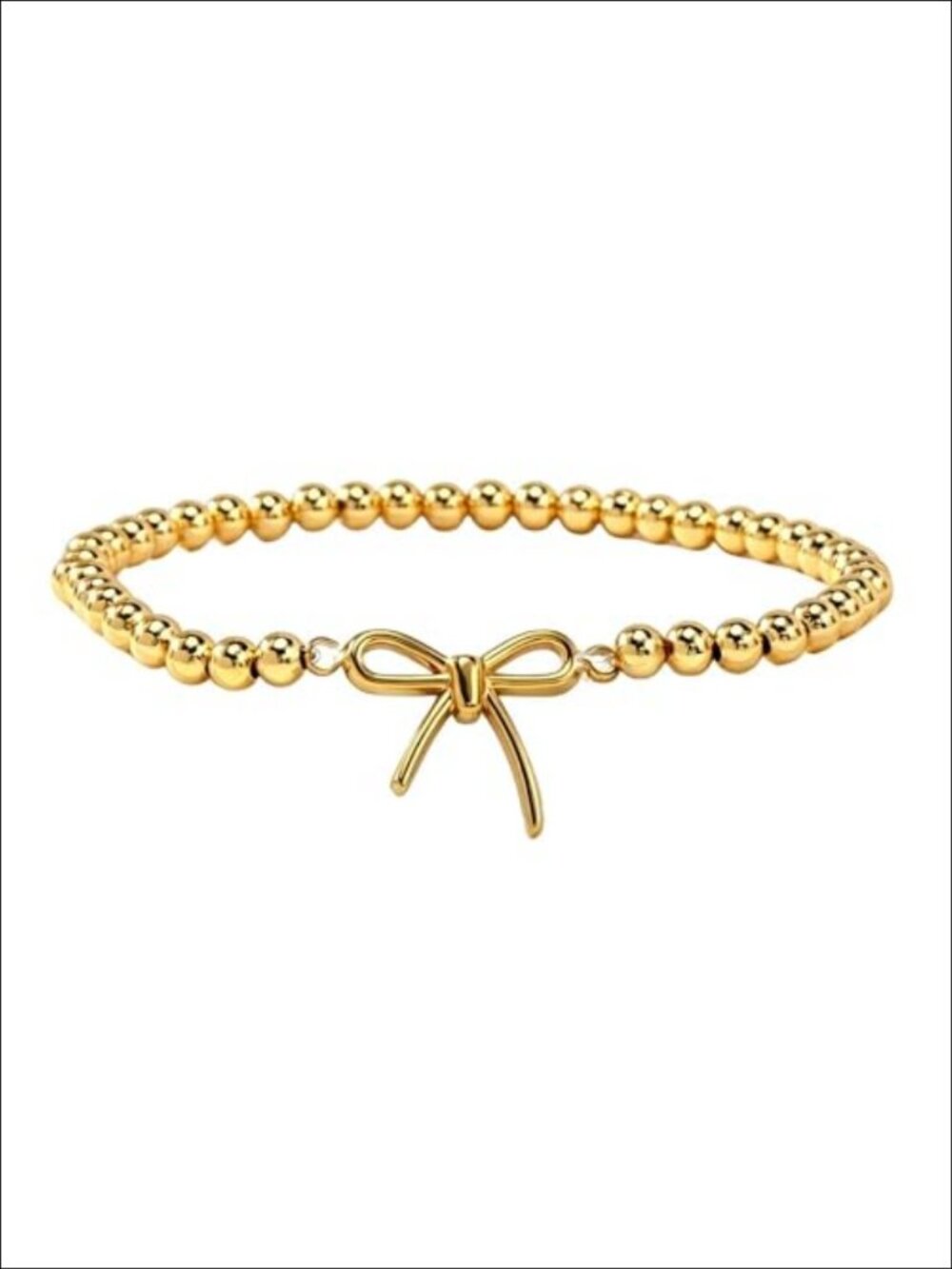 14k Gold Plated Beaded Stretch Bracelet Heart Bow Stackable